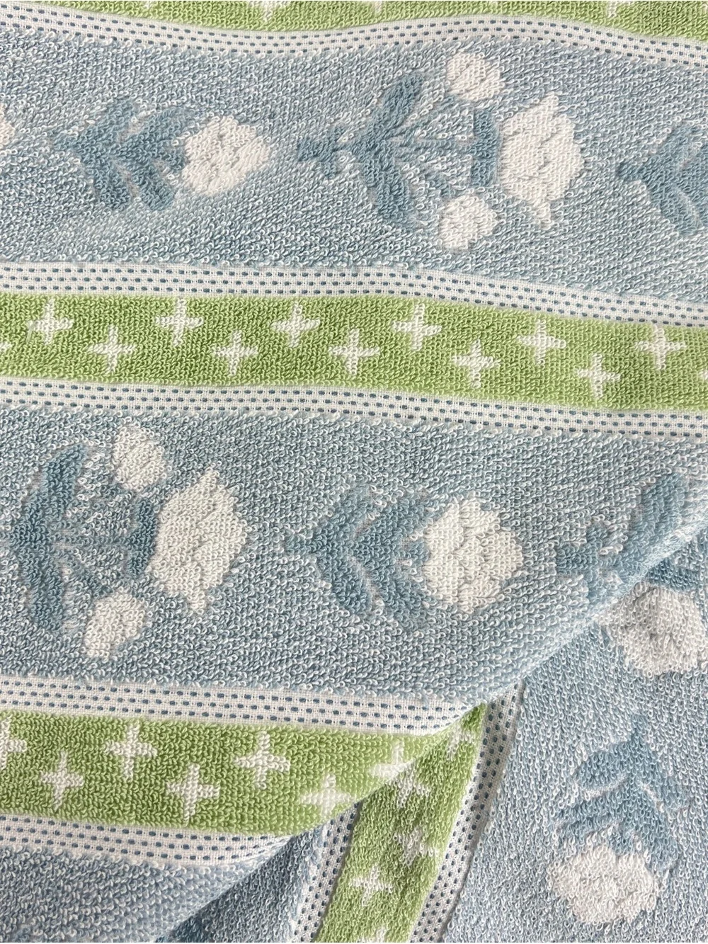 Deborah Connolly Bath Towels Blue White Green Floral Soft Cotton Blend 2 Pc NEW